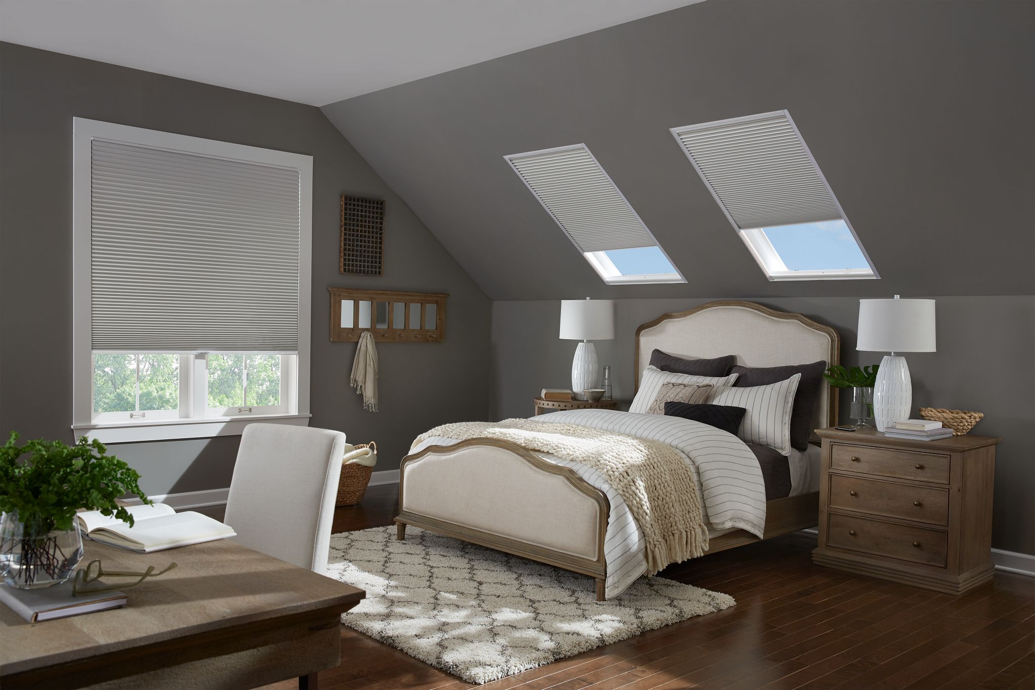 Honey comb shades with skylights
