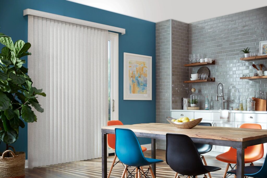 Vertical Blinds Contrasted by Blue Wall